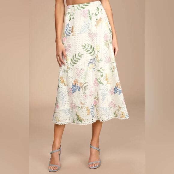 Lulus Dresses & Skirts - Lulus Sweet At Heart White Floral Embroidered Midi Skirt only